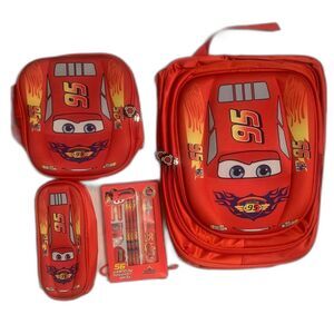 3D Cars Lightning McQueen Backpack 4 Piece Set
